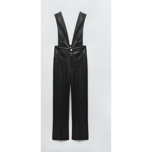 Zara Faux Leather Overalls Jumpsuit XS NWT bloggers favorite straight leg - Picture 4 of 11